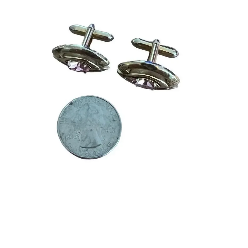 Vintage Swank Goldtone Eye Shape Pink Stone Cufflinks